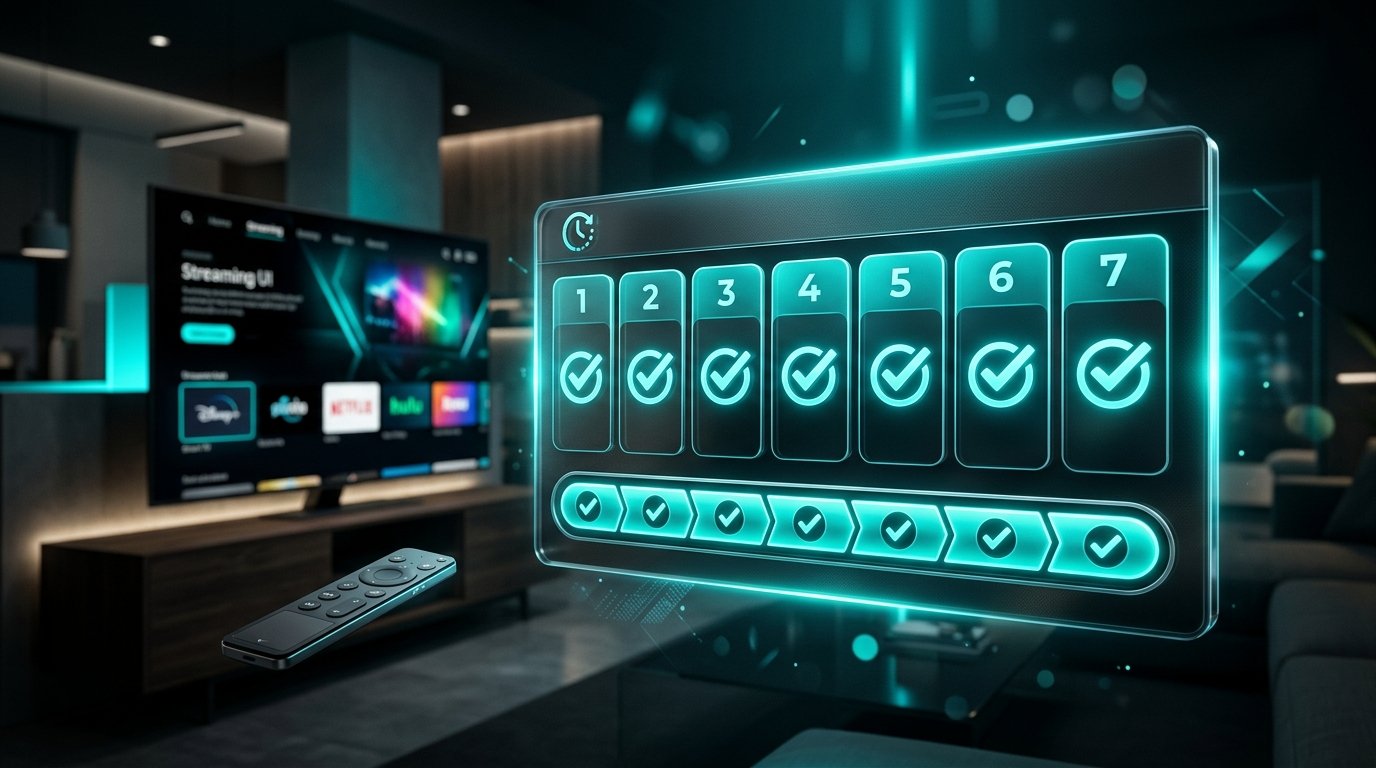 Calendário visual de 7 dias representando o período completo do teste iptv 7 dias com marcações diárias