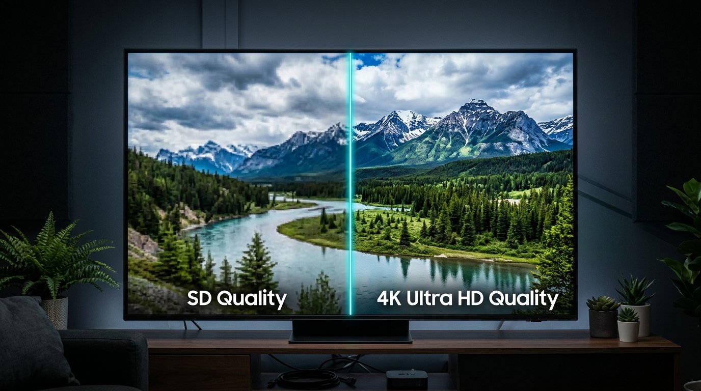 Comparativo de qualidade de imagem entre SD e 4K Ultra HD durante o teste iptv 7 dias